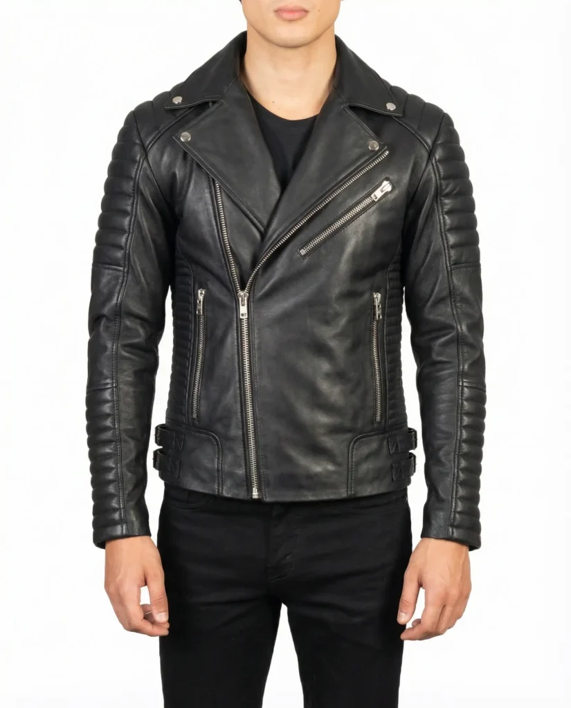 VELDRIC Black Quilted Biker Leather Jacket for Men – Premium Moto Racer Jacket