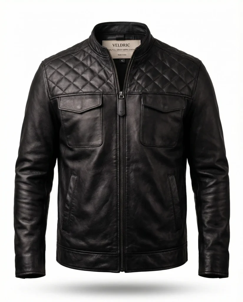 VELDRIC Men’s Black Quilted Nappa Leather Jacket – Premium Racer Style Leather Jacket