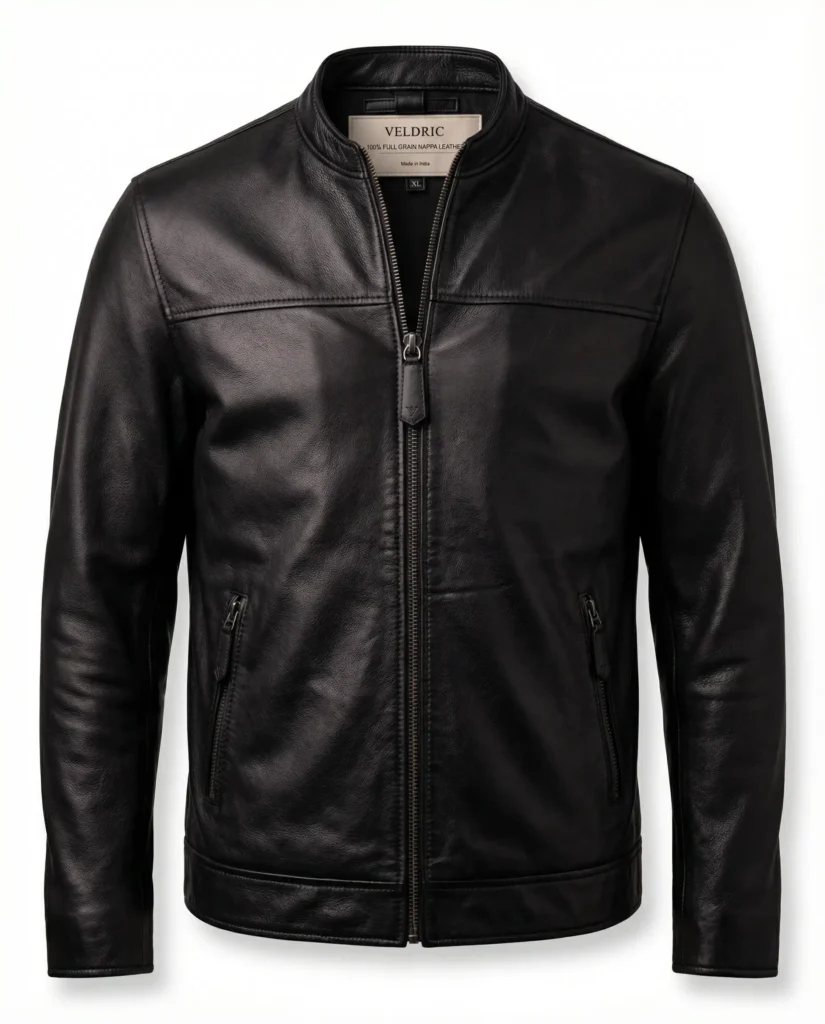 VELDRIC Men’s Minimal Black Nappa Leather Jacket – Premium Full Grain Leather Jacket