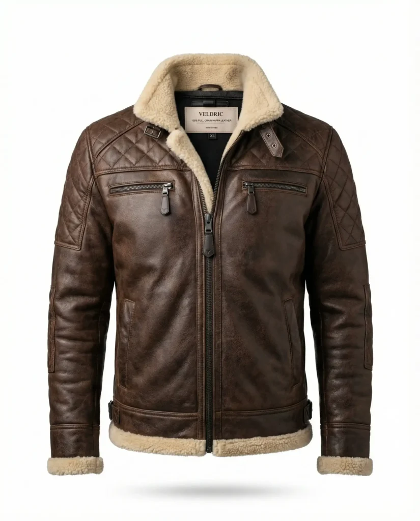 VELDRIC Men’s Black Hooded Leather Jacket – Quilted Premium Nappa Leather