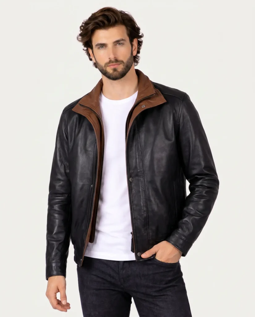 VELDRIC Black & Brown Leather Jacket for Men – Premium Cafe Racer Leather Jacket