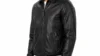 VELDRIC Altair deep jet black Nappa leather varsity jacket front view