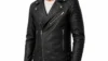 VELDRIC Arcturus deep jet black biker Nappa leather jacket front view