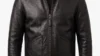 VELDRIC Celeste deep jet black shearling leather jacket front view