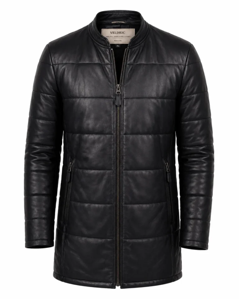 Neptune Hooded Leather Puffer Coat