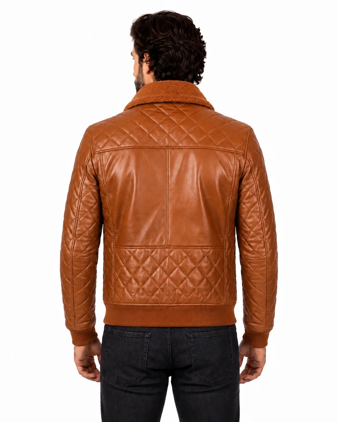 Cassini men's cognac tan bomber Nappa leather jacket side profile Cassini men's cognac tan bomber Nappa leather jacket side profile