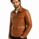 VELDRIC Cosmo cognac tan Nappa leather field jacket angled front view VELDRIC Cosmo cognac tan Nappa leather field jacket angled front view