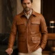 VELDRIC Cosmo cognac tan Nappa leather field jacket angled back view VELDRIC Cosmo cognac tan Nappa leather field jacket angled back view