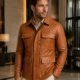 VELDRIC Cosmo cognac tan Nappa leather field jacket collar and shoulder detail VELDRIC Cosmo cognac tan Nappa leather field jacket collar and shoulder detail