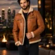VELDRIC Hercules cognac tan shearling leather jacket zipper and front panel detail VELDRIC Hercules cognac tan shearling leather jacket zipper and front panel detail