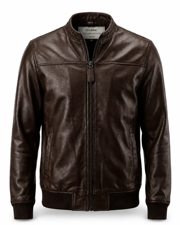 VELDRIC Sirius dark brown bomber Nappa leather jacket front view