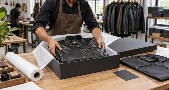 Veldric leather jacket prepared for direct customer delivery